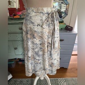 Le Lis Beige and Blue A-Line Wrap Skirt S Fully Lined Spring Dressy VGUC